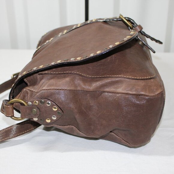 Cavalcanti Womens Brown Leather Studded Flap Crossbody Bag Purse Made in Italy - Picture 5 of 13